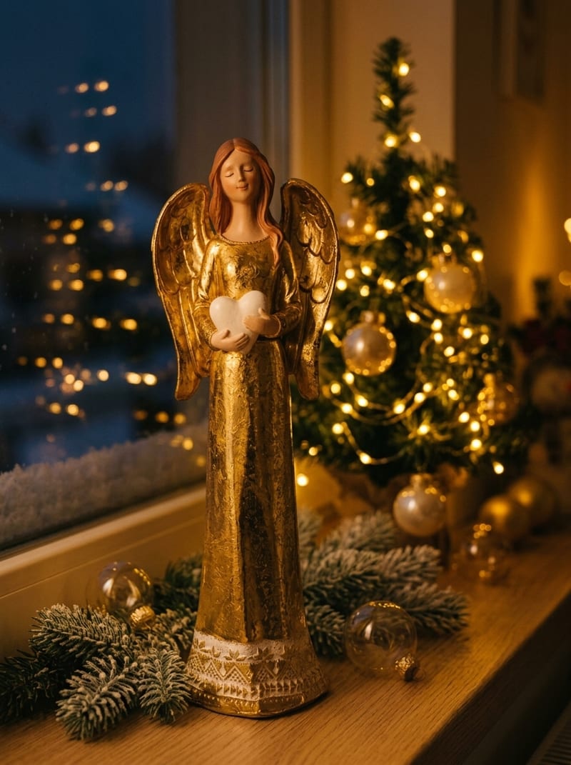 Goldener Keramikengel mit Herz