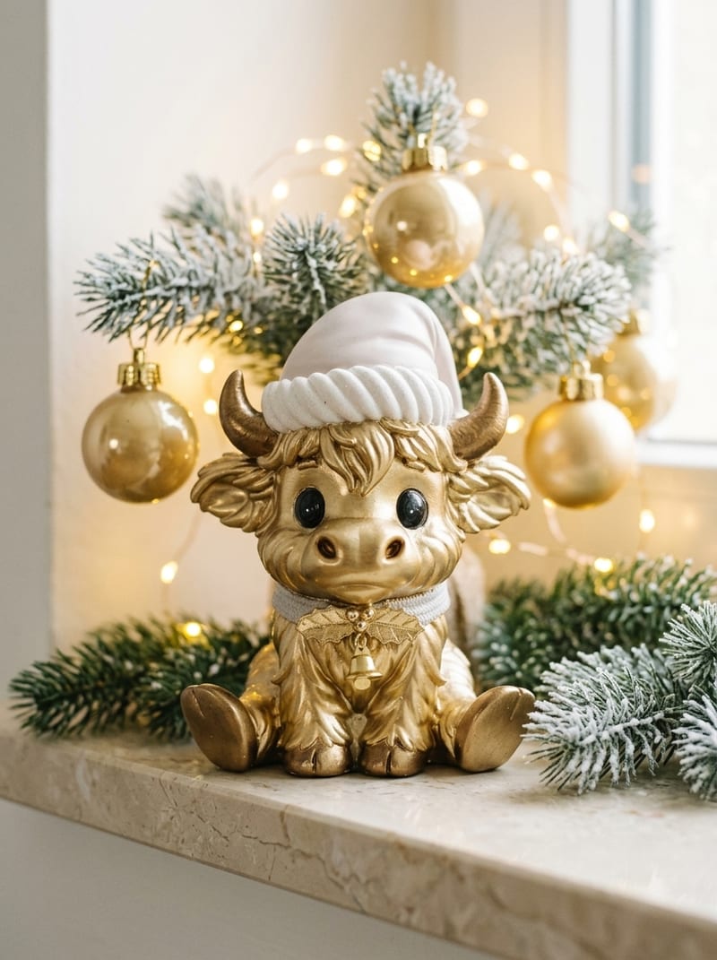 Gold-weiße Keramikfigur eines Bisons