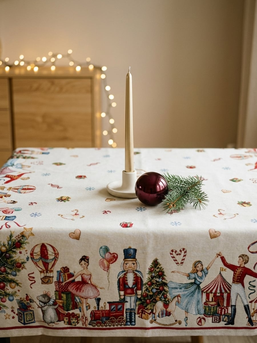 Rechteckige Gobelin-Tischdecke mit Nussknacker-Muster, 140 × 180 cm