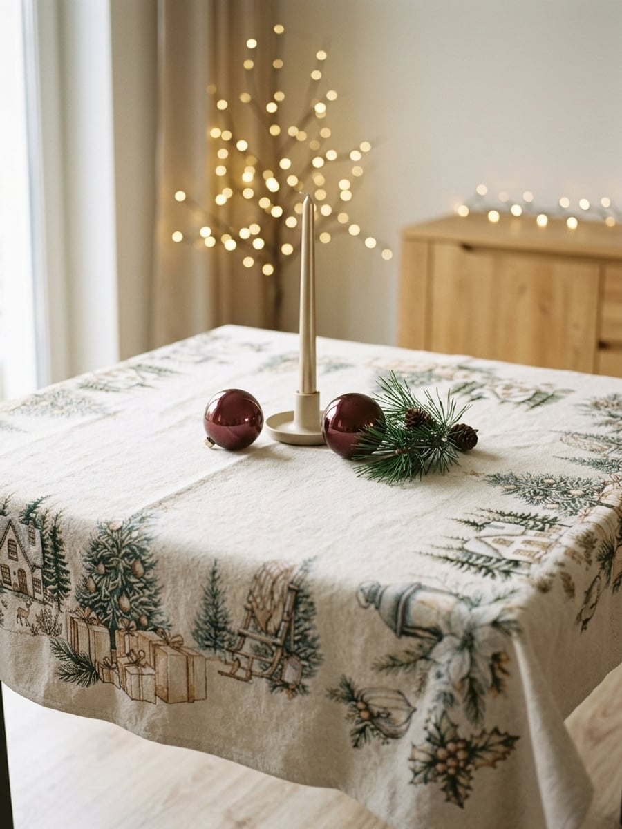 Gobelin-Tischdecke mit modernem Weihnachtsmuster