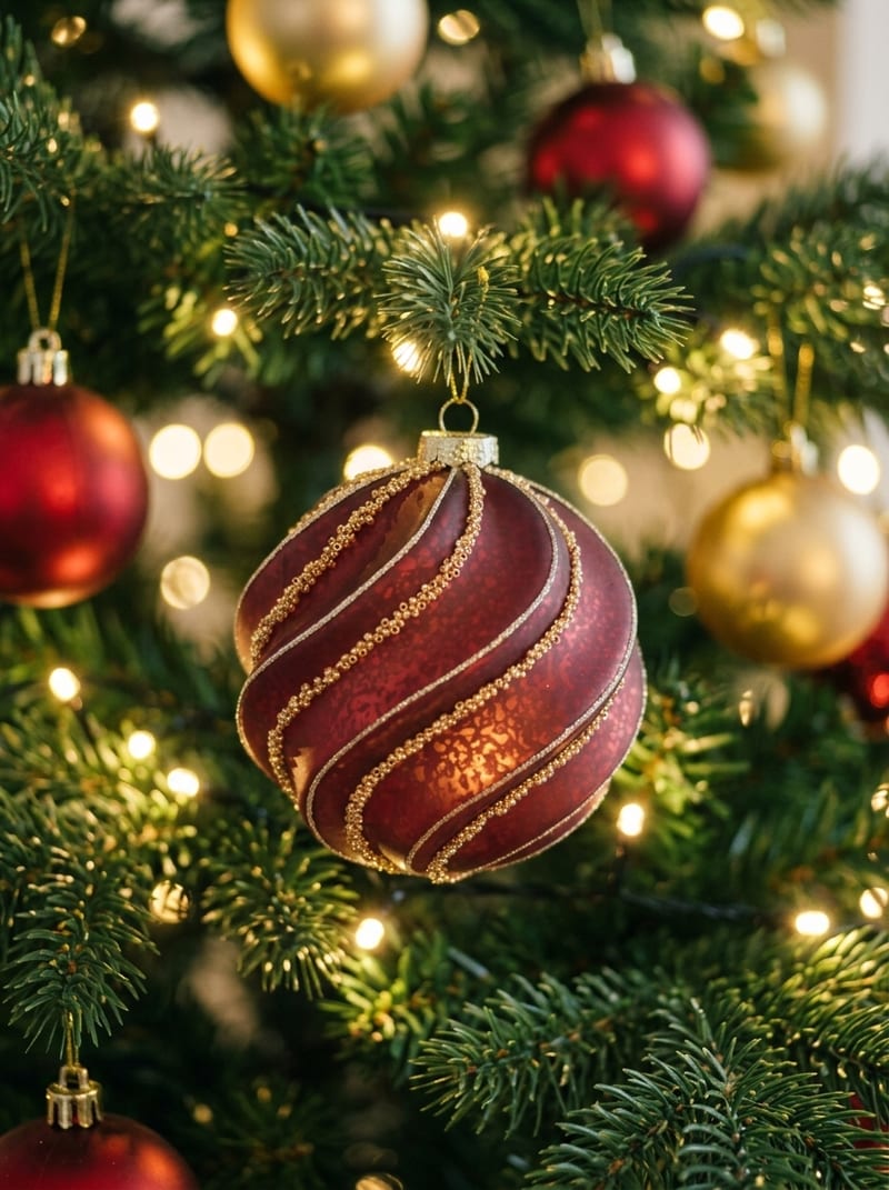 Weinrote patinierte Christbaumkugel aus Glas, 12 cm