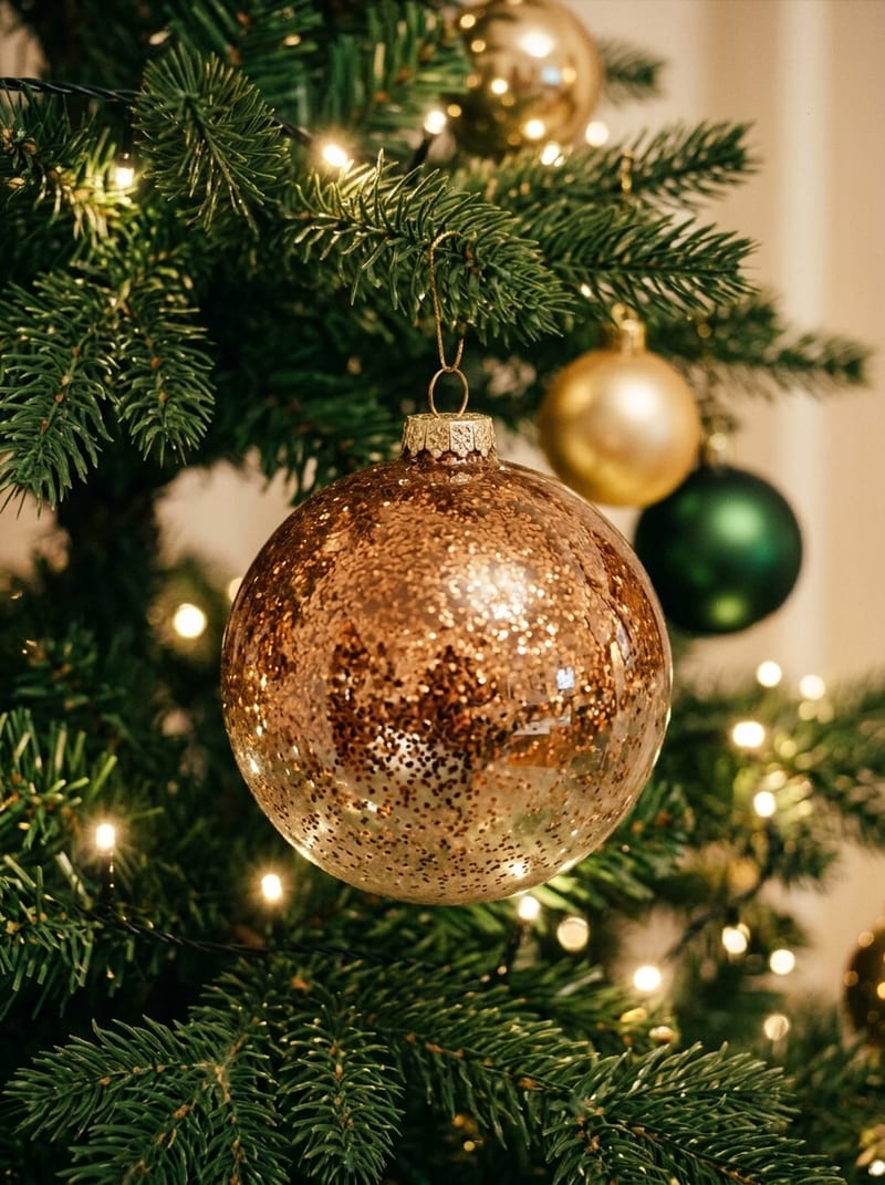 Braune Christbaumkugel aus Glas, 14 cm, am Christbaum