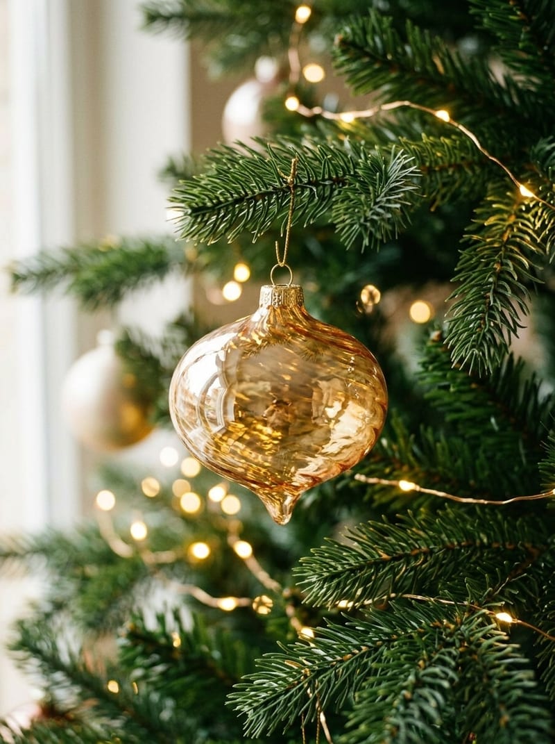 Bernsteinfarbene Christbaumkugel aus Glas, 10 cm, am Christbaum