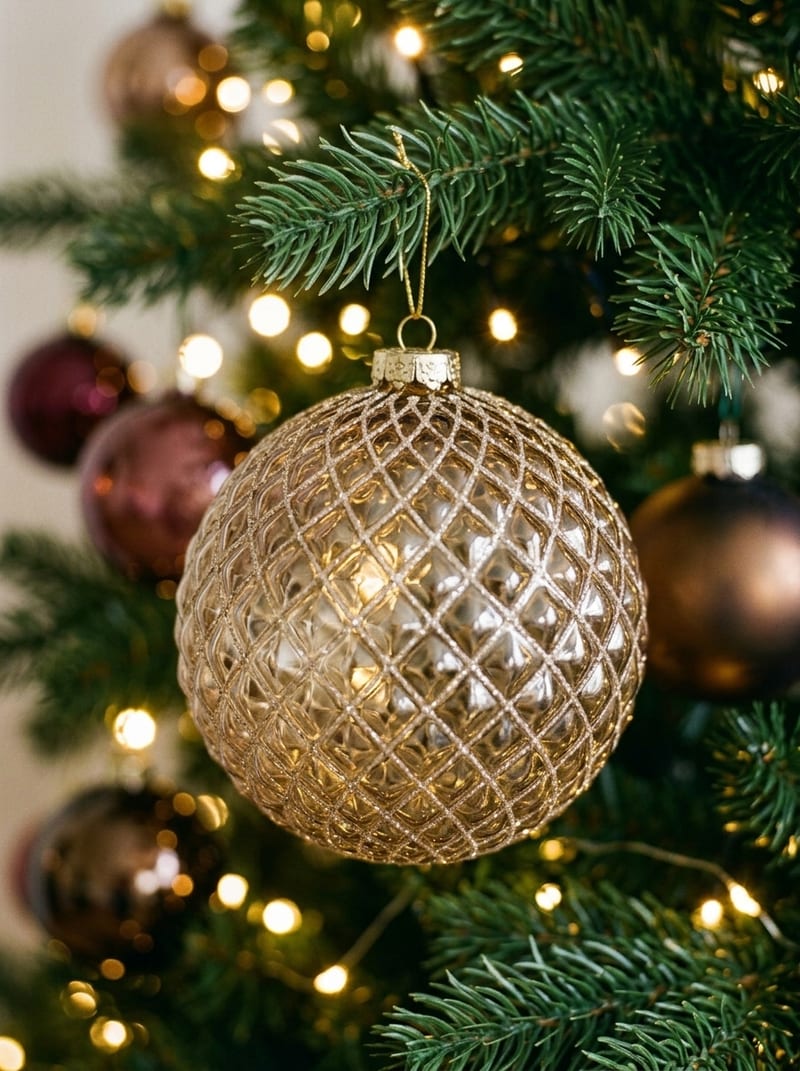 Bernsteinfarbene Christbaumkugel aus Glas, 15 cm, am Christbaum