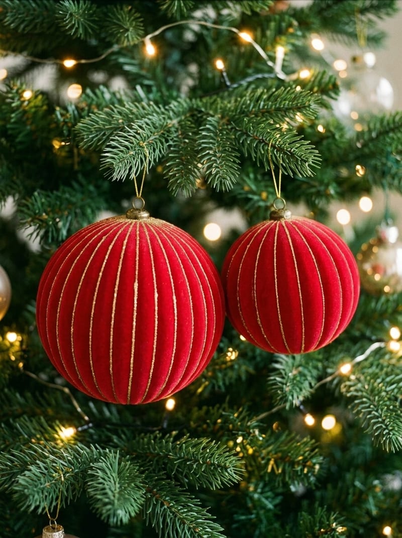 Rot-goldene Samtkugeln am Christbaum