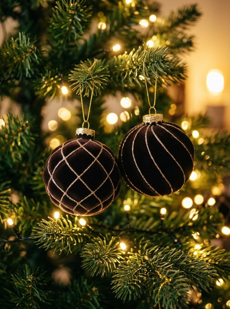Braun-goldene Samtkugeln am Christbaum