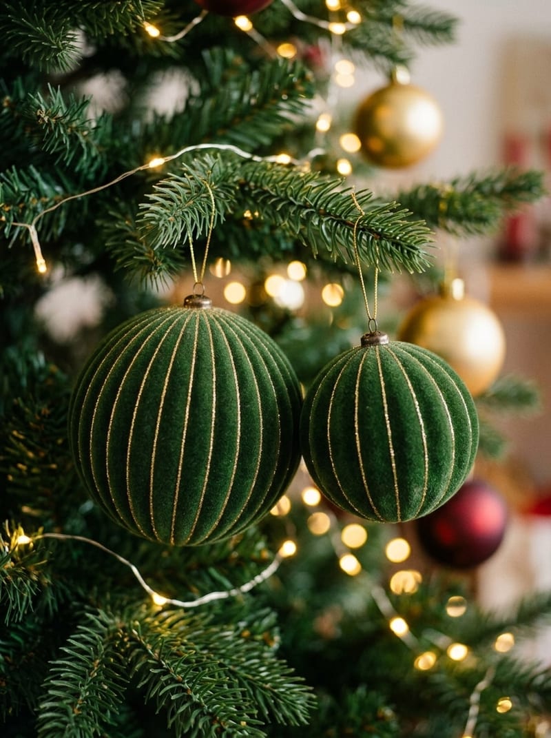 Smaragdgrüne Samtkugeln am Christbaum
