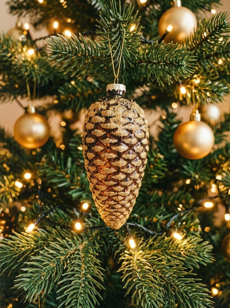 Braun-goldener Glaszapfen am Christbaum